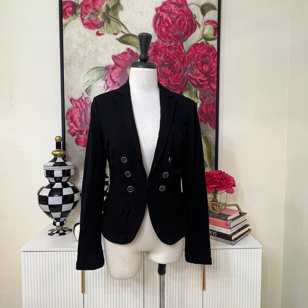 White House Black Market Double-Breasted Notch Lapel Blazer Jacket Black Size 4